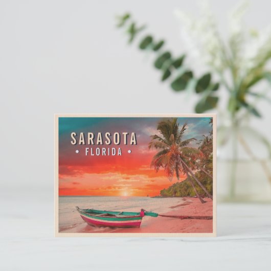 Sarasota Florida Beach Tropische palmboom jaren 19 Briefkaart (Staand voorkant)