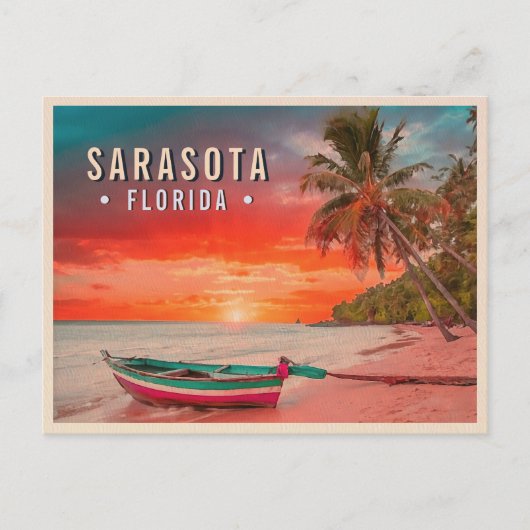 Sarasota Florida Beach Tropische palmboom jaren 19 Briefkaart (Voorkant)