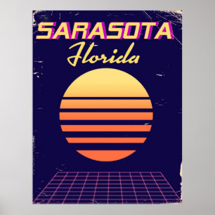 Sarasota Florida, jaren '80, oude reisprint. Poster