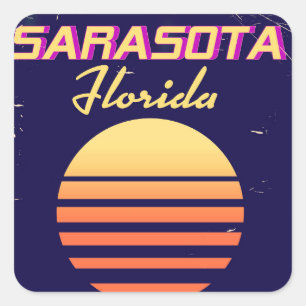 Sarasota Florida, jaren '80, oude reisprint. Vierkante Sticker