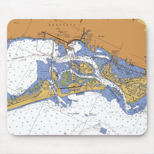 Sarasota, Florida Nautical Harbor Chart Mousepad Muismat (Voorkant)