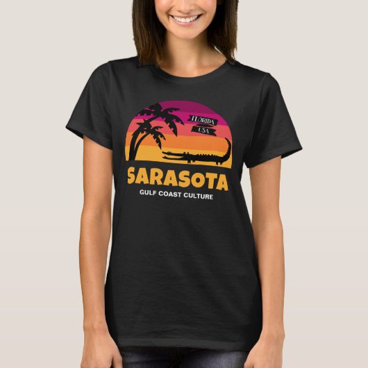 Sarasota Florida Retro Sunset met Alligator T-shirt (Voorkant)