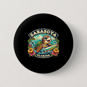 Sarasota Florida Schattige Zeeschildpad Surft Ronde Button 5,7 Cm