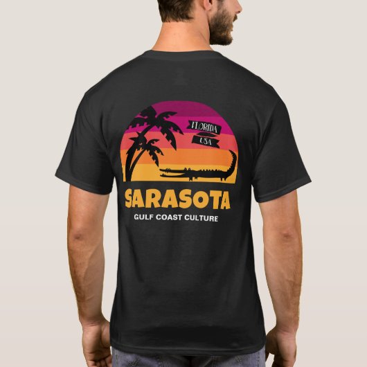 Sarasota Florida Sunset met Alligator Custom Text T-shirt (Achterkant)