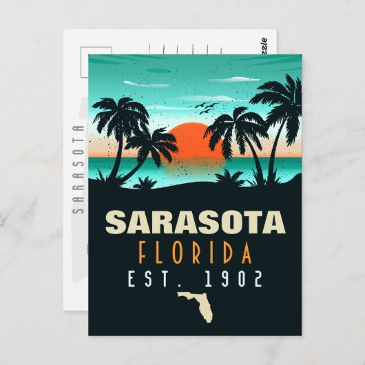 Sarasota Florida Tropical Retro Sunset Souvenirs Briefkaart (Voorkant / Achterkant)
