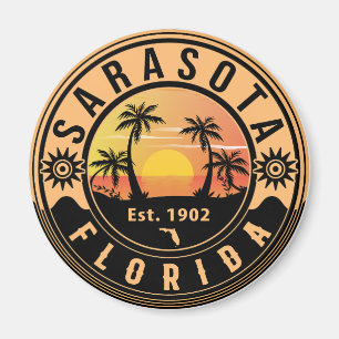 Sarasota Florida Tropical Retro Sunset Souvenirs Magneet