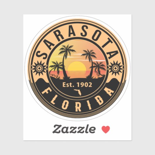 Sarasota Florida Tropical Retro Sunset Souvenirs Sticker (Vel)