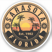 Sarasota Florida Tropical Retro Sunset Souvenirs Sticker (Voorkant)