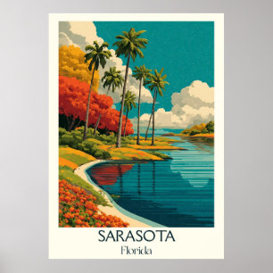 Sarasota Florida Vintage Coastal Bay Travel Art Poster