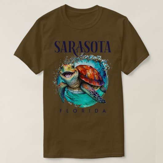 Sarasota Florida Waterverf Happy Zee Turtle T-shirt (Design voorkant)