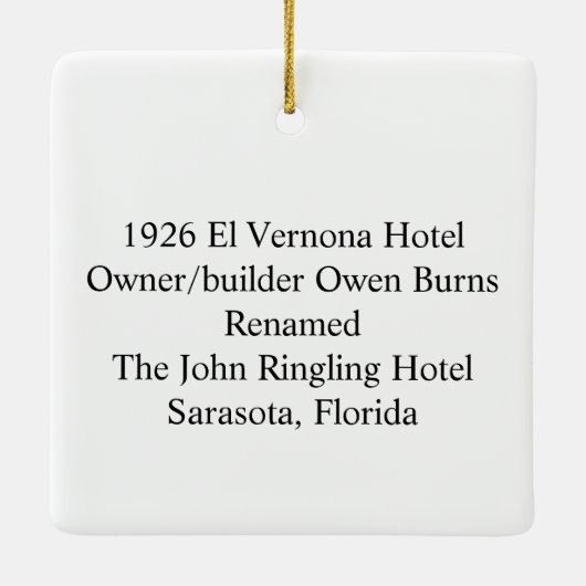Sarasota Ringling Hotel Keramisch Ornament (Achterkant)