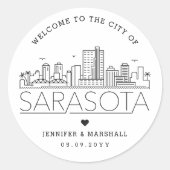 Sarasota Skyline | Bruiloft Welkom Favor Ronde Sticker (Voorkant)