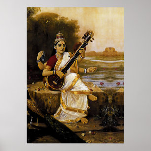 SARASWATI - Diviniteit van kunst en rivieren Poster
