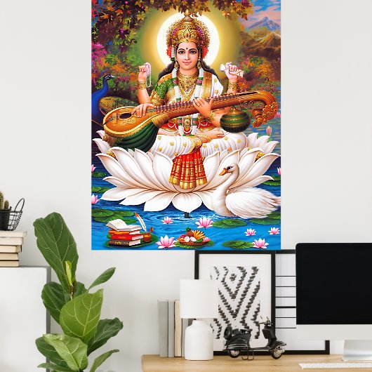Saraswati Goddess of Art & Education Poster (Thuiskantoor)