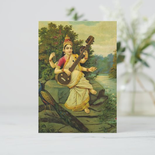 Saraswati, Godin of Music van Raja Ravi Varma Bedankkaart (Staand voorkant)