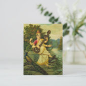 Saraswati, Godin of Music van Raja Ravi Varma Briefkaart (Staand voorkant)