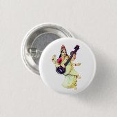 Saraswati, Hindoe-godin Ronde Button 3,2 Cm (Voorkant /achterkant)