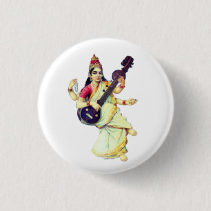 Saraswati, Hindoe-godin Ronde Button 3,2 Cm