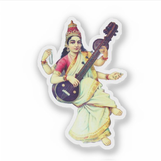 Saraswati, Hindu Goddess Sticker (Voorkant)