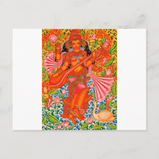 SARASWATI HINDU GODESS OF LEARNING TANJORE BRIEFKAART (Voorkant)