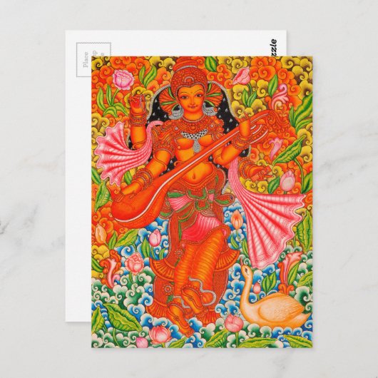 SARASWATI HINDU GODESS OF LEARNING TANJORE BRIEFKAART (Voorkant / Achterkant)