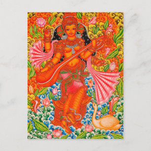 SARASWATI HINDU GODESS OF LEARNING TANJORE BRIEFKAART