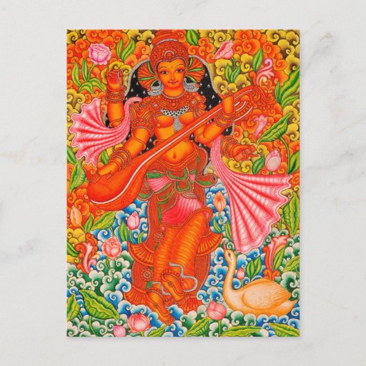SARASWATI HINDU GODESS OF LEARNING TANJORE BRIEFKAART (Voorkant)