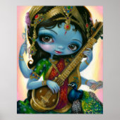 Saraswati speelt Veena Hindu Goddess Art PRINT (Voorkant)