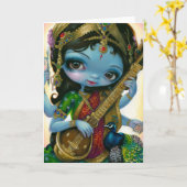 "Saraswati Spelen Veena" Wenskaart Kaart (Gele Bloem)