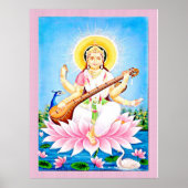 Saraswati zit op een lotusbloesem poster (Voorkant)
