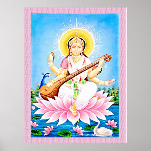 Saraswati zit op een lotusbloesem poster (Voorkant)