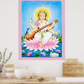 Saraswati zit op een lotusbloesem poster (Keuken)