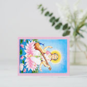 Saraswati Zitten op roze Lotus Briefkaart (Staand voorkant)