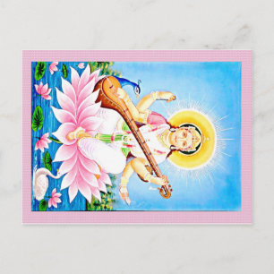 Saraswati Zitten op roze Lotus Briefkaart
