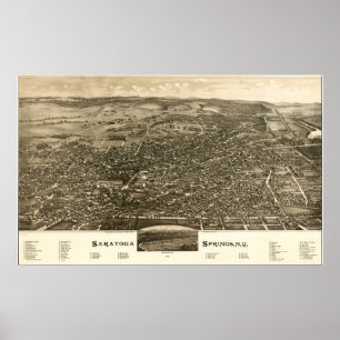 Saratoga Springs New York 1888 Antiek Panorama Poster