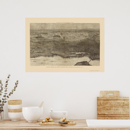 Saratoga Springs, NY Panoramic Map - 1874 Poster (Keuken)