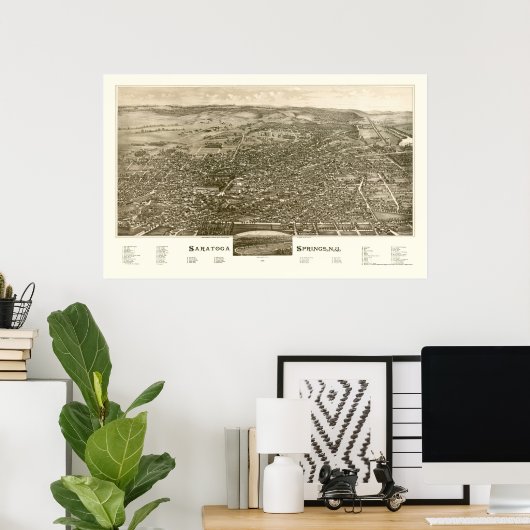 Saratoga Springs, NY Panoramic Map - 1888 Poster (Thuiskantoor)