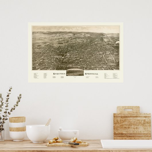 Saratoga Springs, NY Panoramic Map - 1888 Poster (Keuken)
