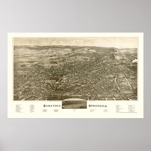 Saratoga Springs, NY Panoramic Map - 1888 Poster (Voorkant)