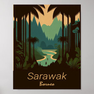 Sarawak Borneo Minimalist Vintage Travel Poster