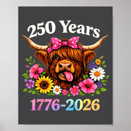 Sarcasm Highland Cow Happy New 250 Years American  Poster (Voorkant)