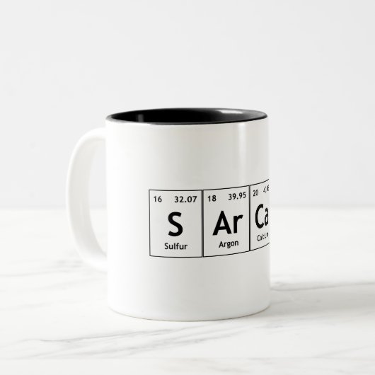 SArCaSm Periodic Table Elements Word Chemistry Tweekleurige Koffiemok (Voorkant links)