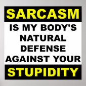 Sarcasm Stupidity Defense Poster Sign Funny (Voorkant)