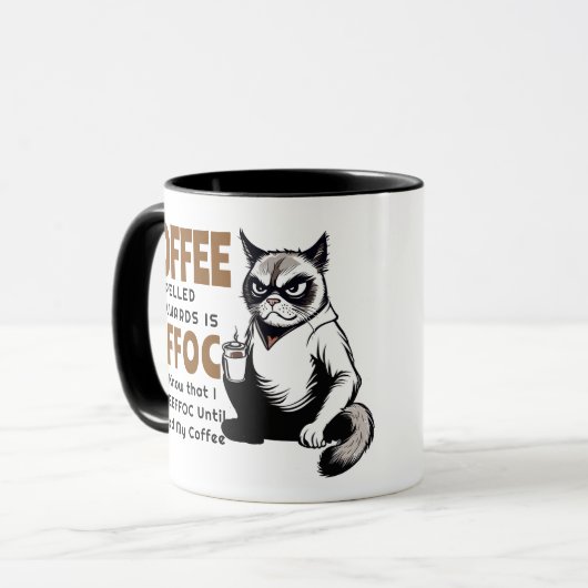 Sarcasme EEFOC Humor Grumpy Black Cat Coffee Mok (Voorkant links)