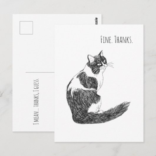 Sarcasme Kat Humeur – Prima. Dank je. Kunst Briefkaart (Voorkant / Achterkant)