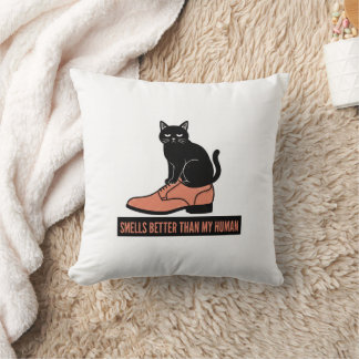 Sarcasme Linocut Kat in Schoen Meme Kussen