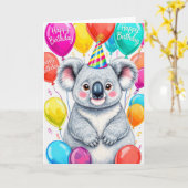 Sarcastic Birthday Koala with Colorful Balloons Kaart (Gele Bloem)
