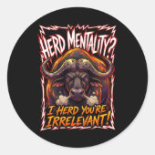 Sarcastic Cape Buffalo Herd Mentality Funny Ronde Sticker (Voorkant)