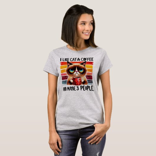 Sarcastic Cat Graphic T-shirt - Mijn kat, koffie & (Voorkant volledig)