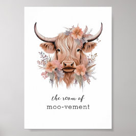 Sarcastic Floral Highland Koe Badkamer Wandkunst Poster